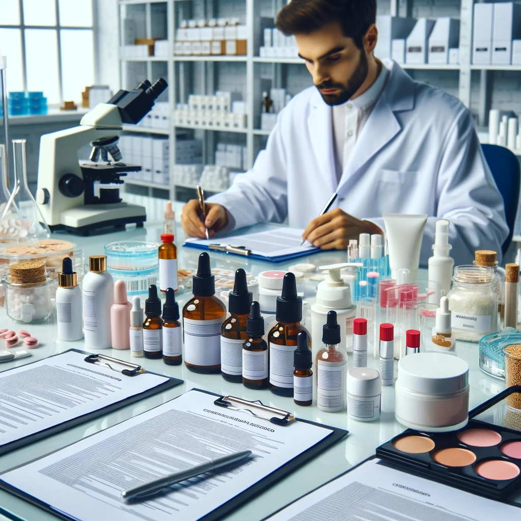 Empresário analisando regulamentações para importação de cosméticos