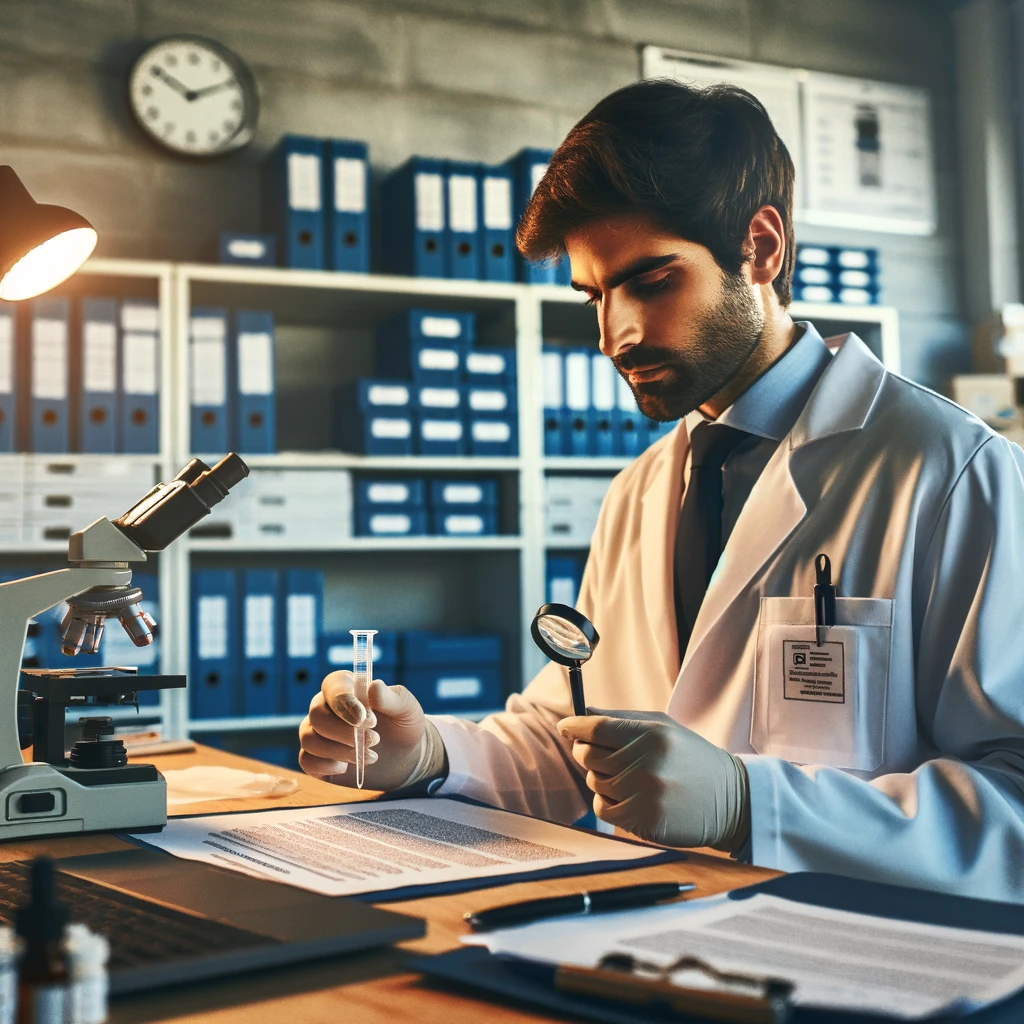 Especialista verificando conformidade de dispositivos médicos