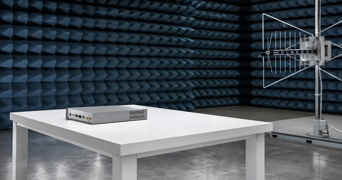 Equipamento de telecomunicações em ambiente de ensaio de compatibilidade eletromagnética