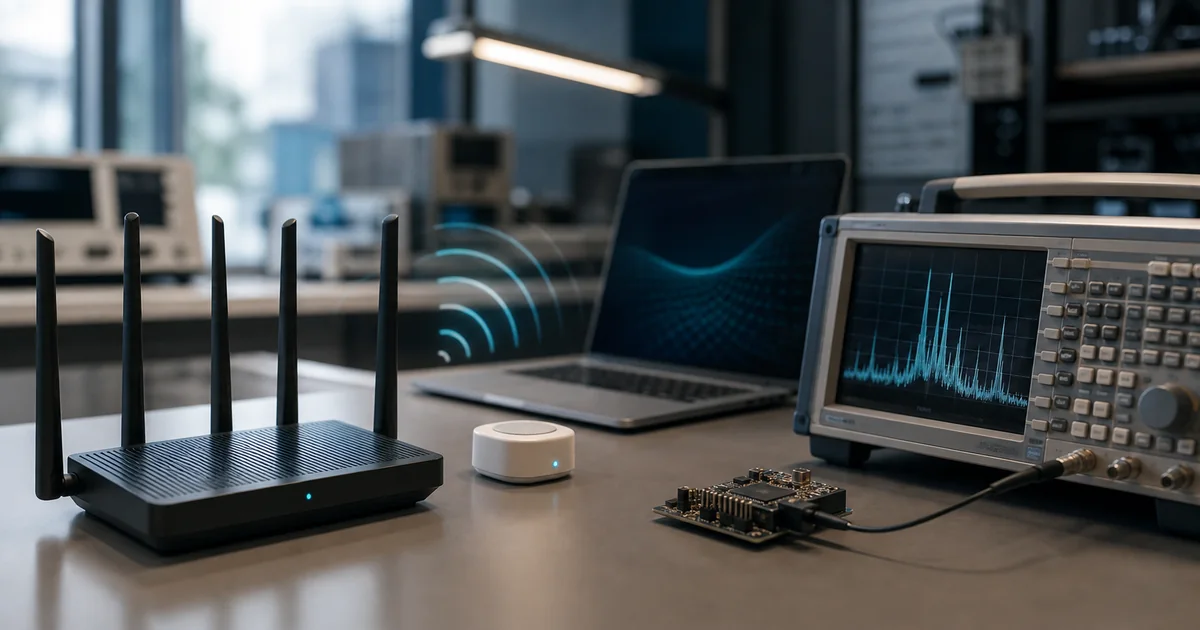 Roteador, módulo IoT e analisador de espectro em avaliação das faixas ISM de 2,4 GHz e 5 GHz