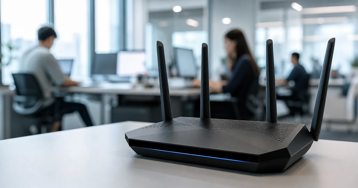 Roteador Wi-Fi 6E em ambiente corporativo conectado