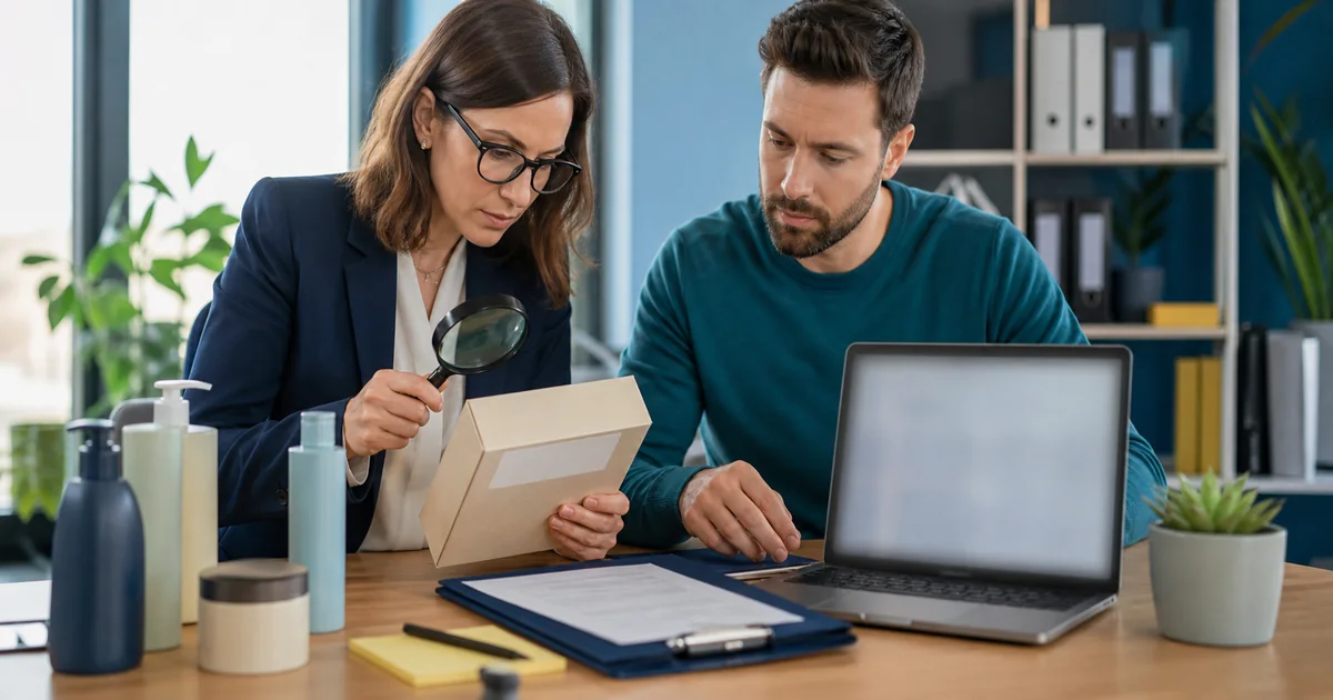 Equipe de marketing revisando autorização de uso de identificação de conformidade em e-commerce