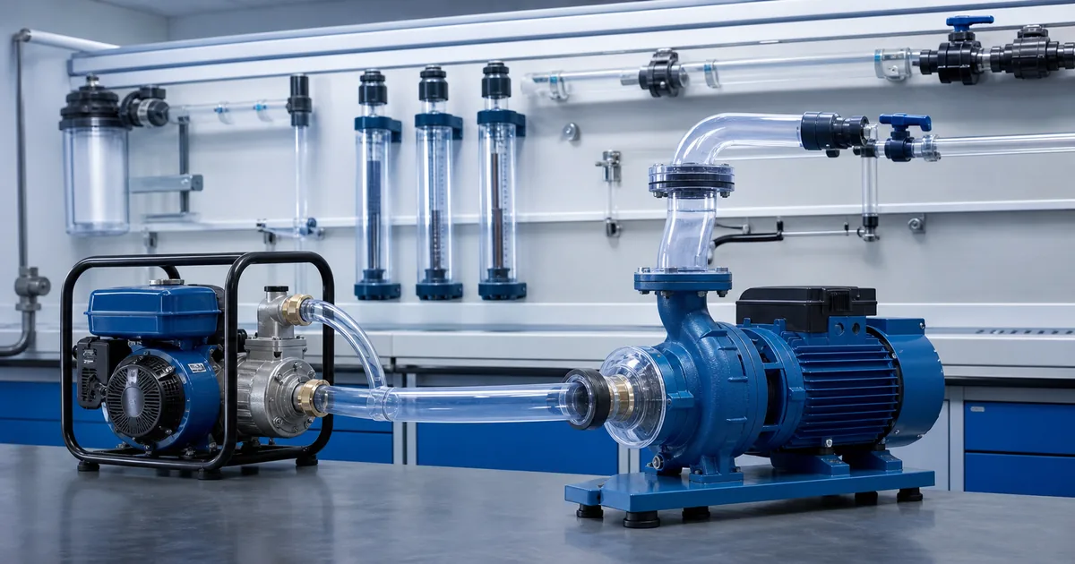 Bombas e motobombas centrífugas em laboratório de eficiência hidráulica
