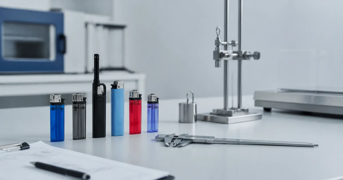 Isqueiros a gás em laboratório de avaliação de segurança de produtos