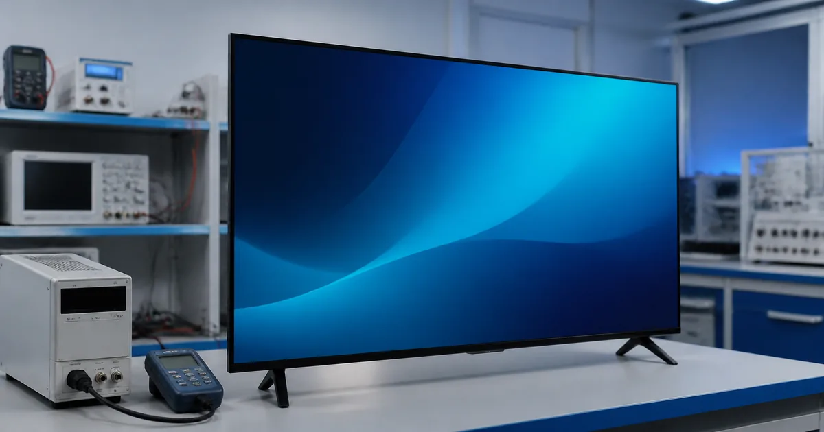 Televisor em laboratório de ensaios de consumo e eficiência energética
