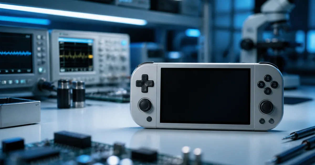 Console portátil retrô genérico em laboratório de radiofrequência