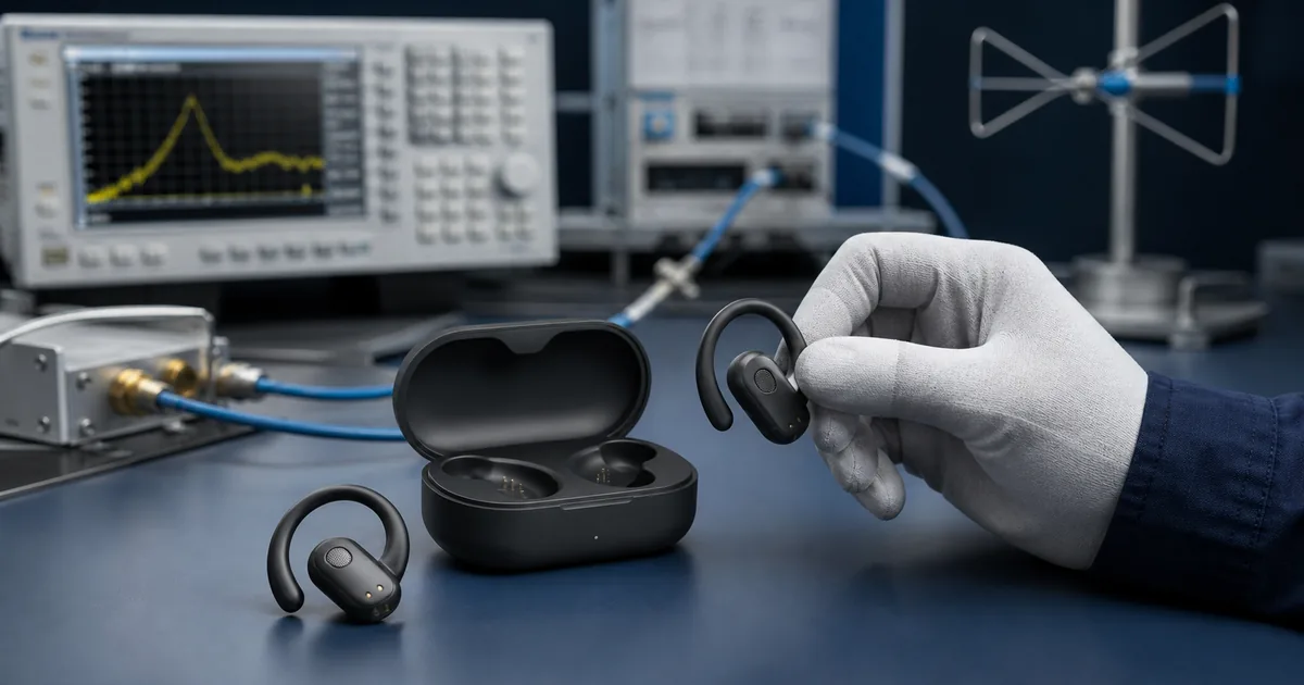 Fones open ear genéricos em laboratório de radiofrequência