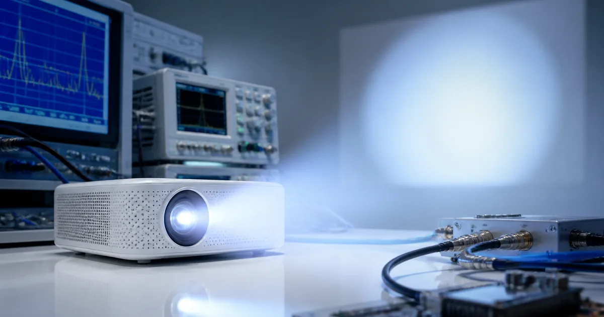 Mini projetor genérico em laboratório de radiofrequência
