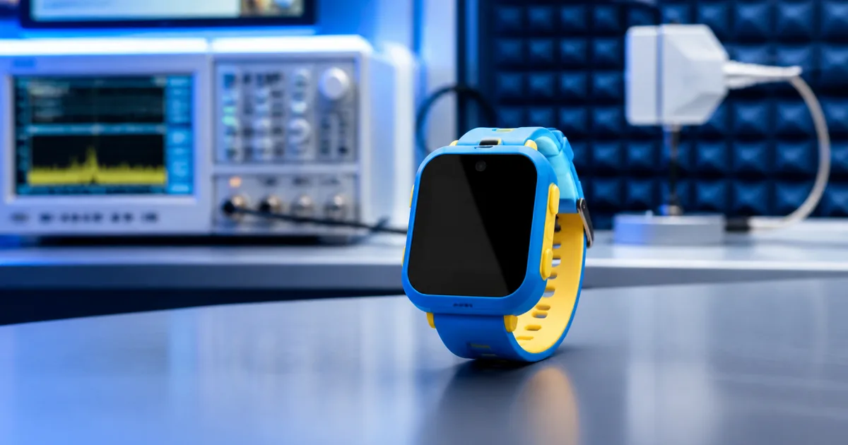 Smartwatch infantil genérico em laboratório de radiofrequência